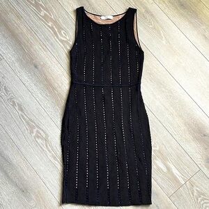 Bailey 44 Women's Sasha Pointelle Rib Sweater Sz Medium Black Bodycon Mini Dress